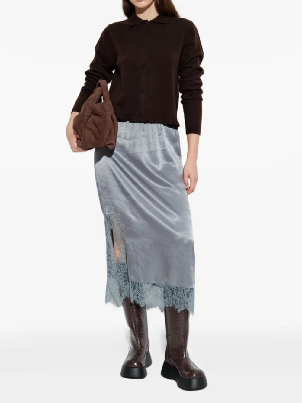 Munthe "Ravin" Slip Skirt w Lace in Grey, size 34. Fits like US 2/4 - Picture 7 of 12
